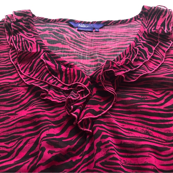 Max Azria Miley Cyrus Women’s Size XL Sheer Pink Zebra Blouse Stretched Waist - Picture 10 of 16